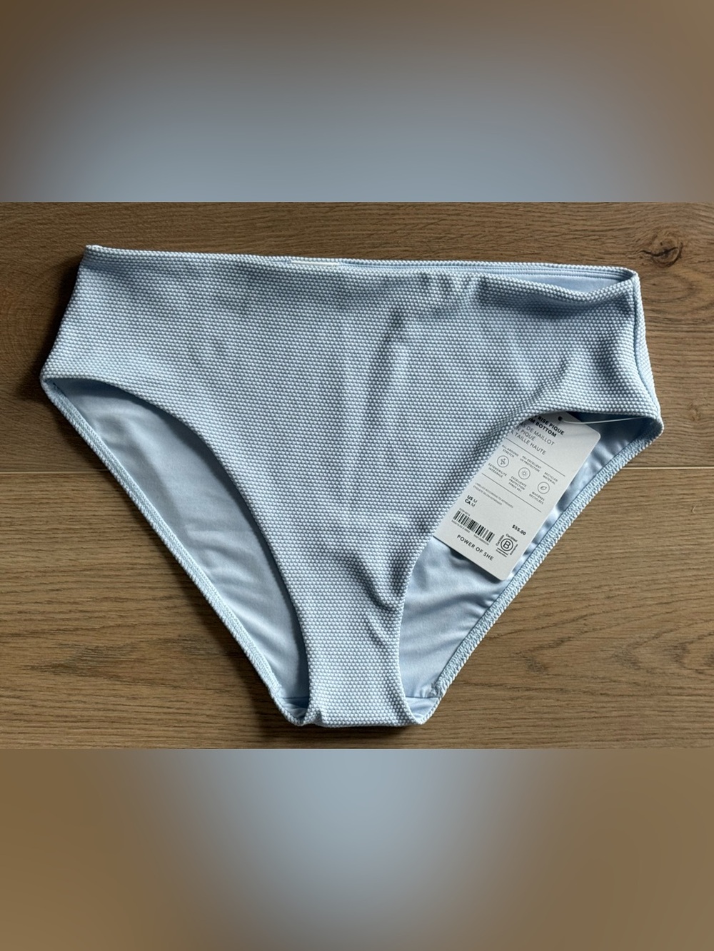 Athleta High Rise Pique Swim Bottom Light Blue Textured Bikini Bottom Size M NWT